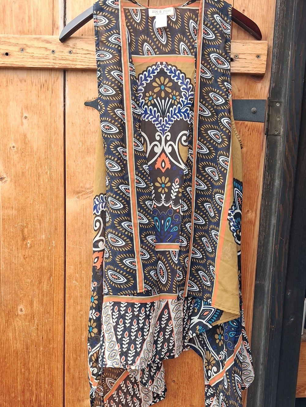 Band of Gypsies Brown Paisley Print Top with Orange and Navy Accents